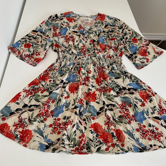 EUC Zara Patterned Mini Dress, Size M Floral Cocktail Dress Zara Party Dress - Picture 8 of 14